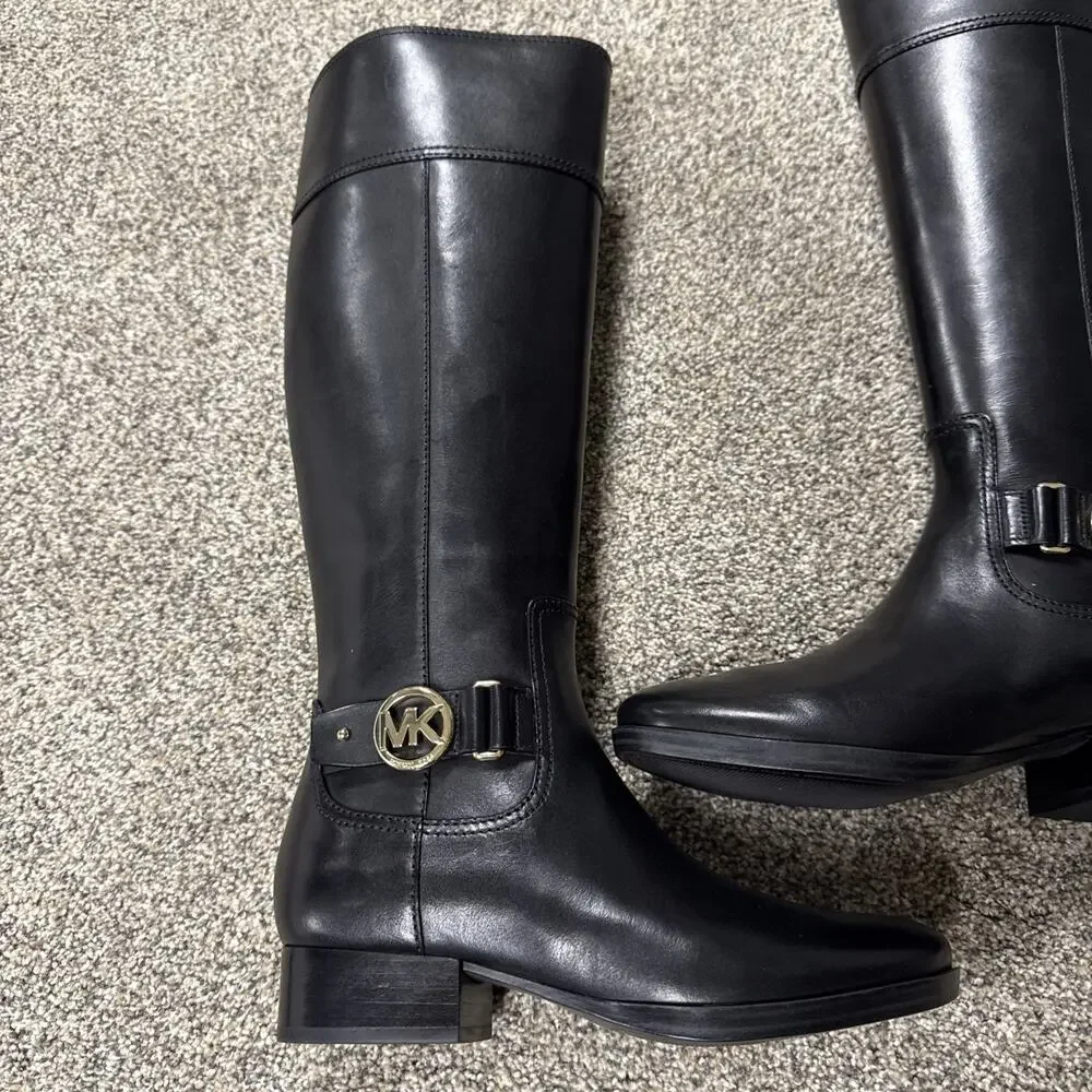 Michael Kors Harland Knee High Riding Boots‎ Black Leather 5M NWB